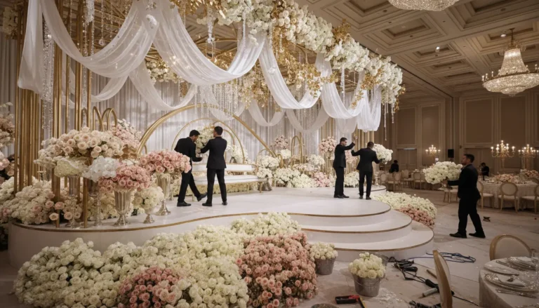 Best Luxury Wedding Planner in Dubai, Luxury event planning services for unforgettable celebrations in Dubai & UAE. | Luxury indoor wedding stage decoration in dubai by tsameem events