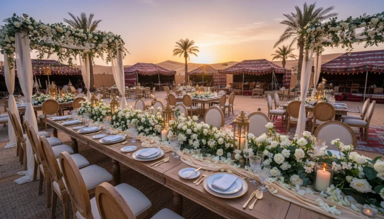 Best Luxury Wedding Planner in Dubai, Luxury event planning services for unforgettable celebrations in Dubai & UAE. | luxury desert wedding reception sunset