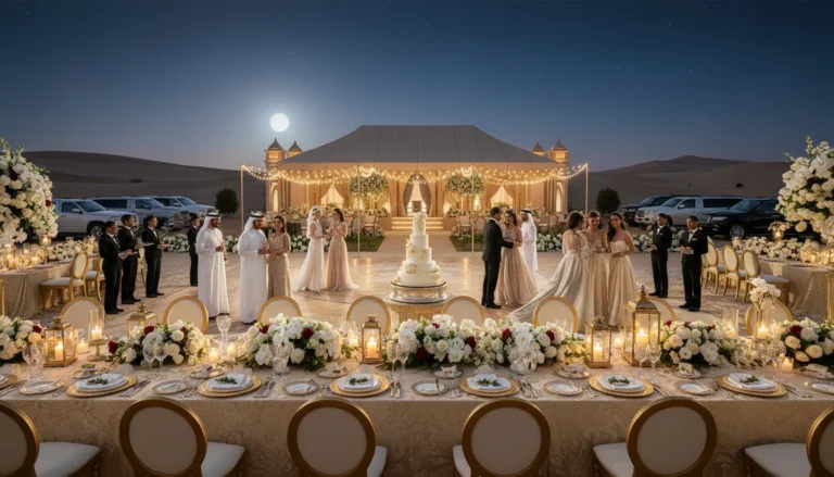 Best Luxury Wedding Planner in Dubai, Luxury event planning services for unforgettable celebrations in Dubai & UAE. | luxury desert wedding reception under moonlight