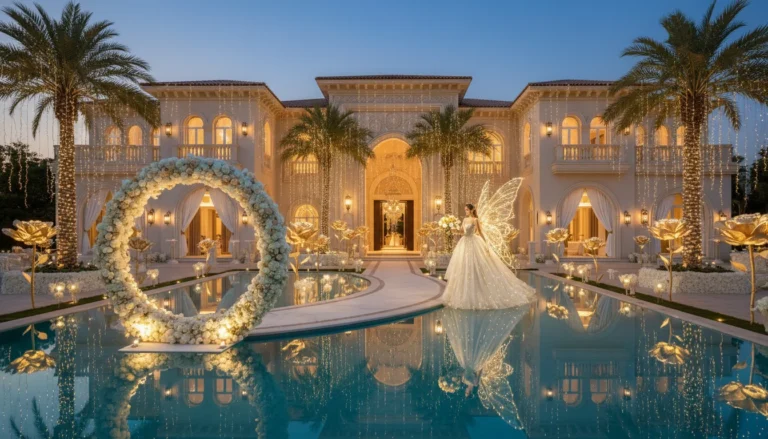 Best Luxury Wedding Planner in Dubai, Luxury event planning services for unforgettable celebrations in Dubai & UAE. | luxury fairy tale wedding mansion pool decor
