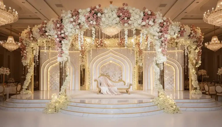 Best Luxury Wedding Planner in Dubai, Luxury event planning services for unforgettable celebrations in Dubai & UAE. | luxury floral wedding stage in dubai jbr