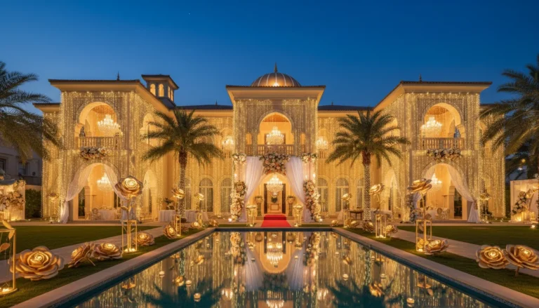 Best Luxury Wedding Planner in Dubai, Luxury event planning services for unforgettable celebrations in Dubai & UAE. | luxury mansion wedding decor fairy lights