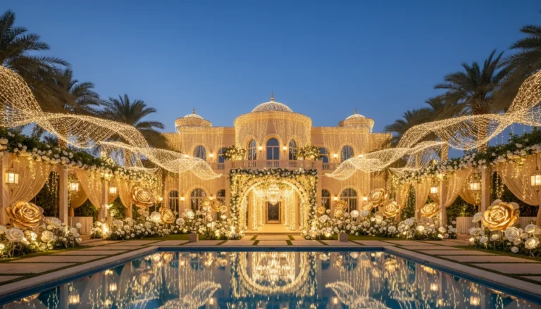 Best Luxury Wedding Planner in Dubai, Luxury event planning services for unforgettable celebrations in Dubai & UAE. | luxury mansion wedding decor outdoor lighting