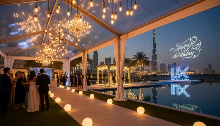 Best Luxury Wedding Planner in Dubai, Luxury event planning services for unforgettable celebrations in Dubai & UAE. | luxury outdoor birthday event dubai skyline burj khalifa