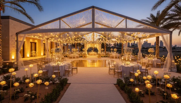 Best Luxury Wedding Planner in Dubai, Luxury event planning services for unforgettable celebrations in Dubai & UAE. | luxury outdoor wedding reception clear marquee tent