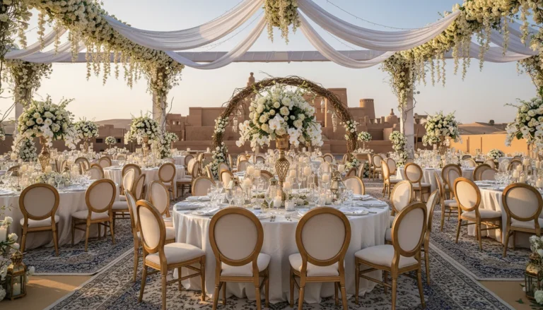 Best Luxury Wedding Planner in Dubai, Luxury event planning services for unforgettable celebrations in Dubai & UAE. | luxury outdoor wedding reception desert decor