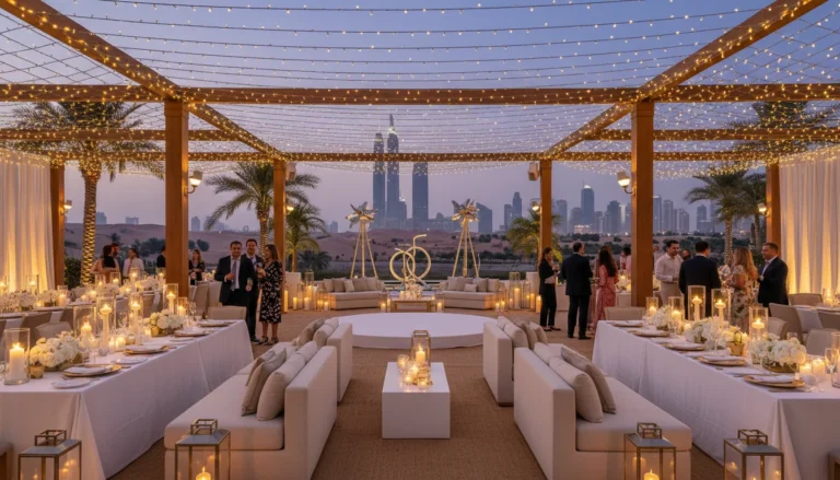 Best Luxury Wedding Planner in Dubai, Luxury event planning services for unforgettable celebrations in Dubai & UAE. | luxury outdoor wedding reception dubai skyline 1