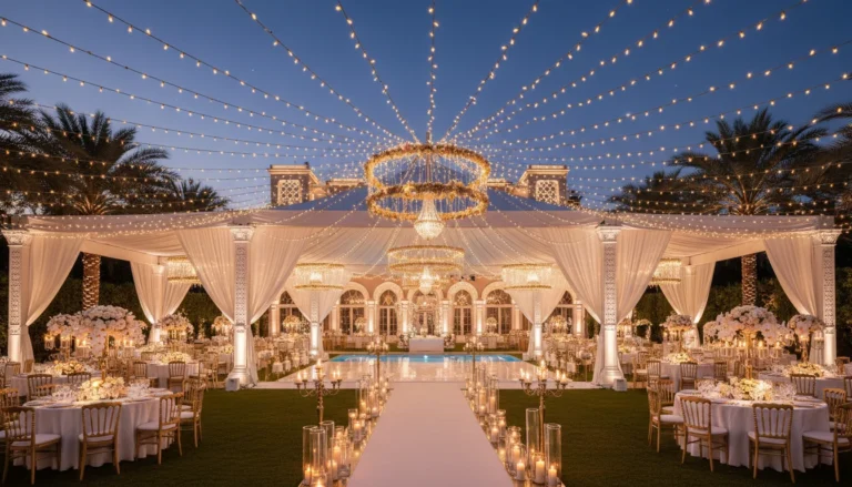 Best Luxury Wedding Planner in Dubai, Luxury event planning services for unforgettable celebrations in Dubai & UAE. | luxury outdoor wedding reception tent decor night