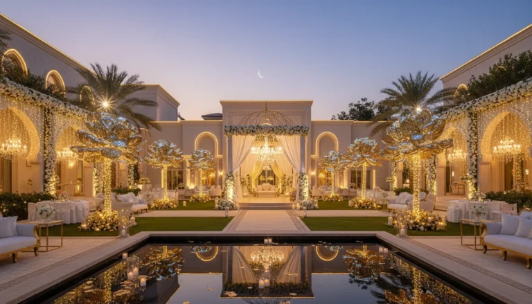 Best Luxury Wedding Planner in Dubai, Luxury event planning services for unforgettable celebrations in Dubai & UAE. | luxury outdoor wedding venue decor twilight
