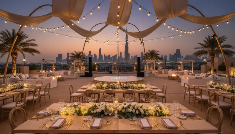 Best Luxury Wedding Planner in Dubai, Luxury event planning services for unforgettable celebrations in Dubai & UAE. | luxury rooftop dinner dubai skyline burj khalifa