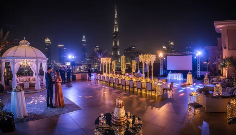 Best Luxury Wedding Planner in Dubai, Luxury event planning services for unforgettable celebrations in Dubai & UAE. | luxury rooftop wedding event dubai burj khalifa view