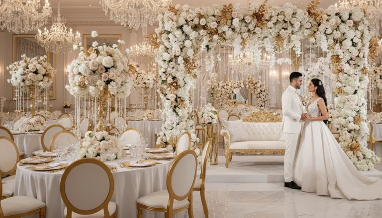 Best Luxury Wedding Planner in Dubai, Luxury event planning services for unforgettable celebrations in Dubai & UAE. | luxury wedding reception ballroom floral decor bride groom