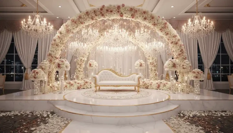 Best Luxury Wedding Planner in Dubai, Luxury event planning services for unforgettable celebrations in Dubai & UAE. | luxury wedding stage floral arch dubai